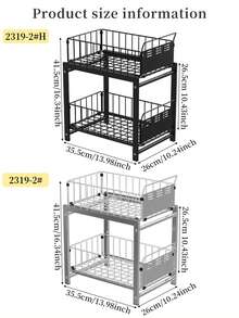 1pc Pull-Out Kitchen Cabinet Drawer, 2-Tier No-Drill Slide-Out Storage Rack, Space-Saving Cabinet Organizer, Suitable For Home Kitchen Use, Slide-Out Shelf For Kitchen Supplies Storage - Grey - View 7