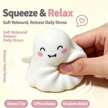1pc Squishy Cute Ghost Expression Squeeze Toy, Soft & Resilient Stress Relief Hand Toy, Halloween Desktop Decor Small Gift -- Random Style - Multicolor - View 6