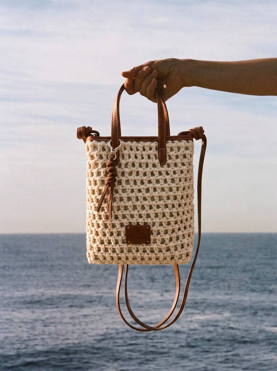 CAJUNI Women's Summer Woven French Fries Bucket Bag, Handbag, Shoulder Bag & Crossbody Bag - Beige - View 1