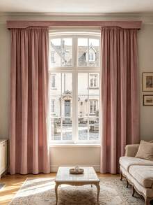 1PC Velvet Light Luxury American Vintage Minimalist Pink Living Room Bedroom Balcony Blackout Curtain Rod Pocket Fabric Curtain Soft Style Window Fabric 70% Sunshade Curtain For Summer - Multicolor - View 9