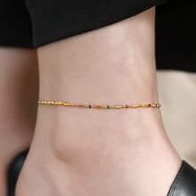 1pc Exquisite Minimalist Fashion Bohemian Style Personalized Color-Block Beaded Anklet - Gold - View 3