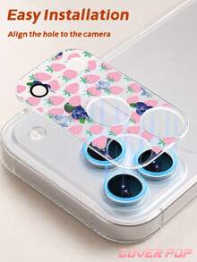 1pc Blueberry & Strawberry Pattern Lens Protector, Compatible With Phone 17 Pro/17 Pro Max, Cute & Exquisite Lens Decoration, Enhances Phone Overall Texture, Better Atmosphere For Photos, Tempered Glass High Definition Full Coverage, Scratch-Resistant & Wear-Resistant, Compatible With Phone Cases, Fashionable Small Gift For Girlfriend & Best Friend - Clear - View 6