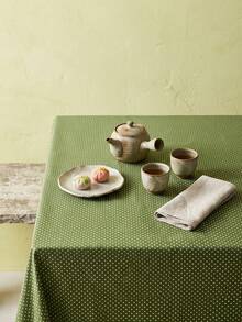 1pc Green Background White Polka Dot Pattern Ruffle Edge Tablecloth, Fresh Natural Style, Rectangular With Ruffle Edge And Pleated Detail, Decorative And Functional For Home Dining - Green - View 8