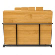 23x29cm Wood Bamboo Cutting Board Set With Iron Rack, Space-Saving Kitchen Chopping Blocks For Food Prep - 1PC - View 4