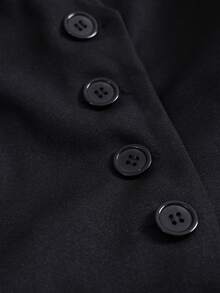 Autumn/Winter Solid Color Ruffle Collar Long Sleeve Slim Fit Waist Blazer, Elegant French Style Black Jacket For Commuting - Black - View 7