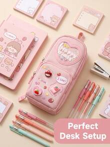 1pc Creative Expandable Glitter Pencil Case, Student Stationery Storage Bag, Cute Solid Color Pencil Box, Children's Gift, First Day Of School - Multicolor - View 2
