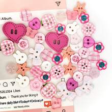 4/16/32/56/88/100Pcs Pink Mixed Resin Buttons, Heart Rabbit Flower Plaid Irregular Shaped Buttons, DIY Cream Glue Hair Clips Phone Case Handmade Decoration Accessories, Random Styles - Multicolor - View 2