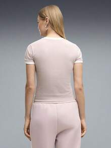Puma Women's T7 ALWAYS ON Slim Tee - Misty Pink Short Sleeve Knit Collarless T-Shirt T63395249 - Party Punch - View 4