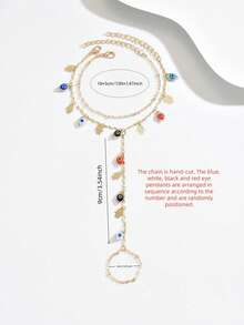 2pcs Bohemian Style Gold-Plated Evil Eye & Hamsa Hand Multi-Layer Chain Bracelet For Women, Vintage Summer Beach Jewelry Gift, Multi-Layer Protective Amulet (Hand-Cut Chain, Palm Blue White Black Red Eye Pendant Quantity Order Random) - Multicolor - View 4