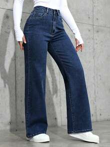 Straight-Leg Light-Colored Jeans For Teenagers - Dark Wash - View 4