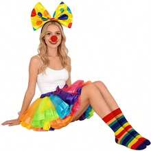 5pcs Clown Rainbow Costume Accessories Set, Includes Tutu Skirt, Headband, Socks, Nose.Halloween, Cos - Multicolor - View 4
