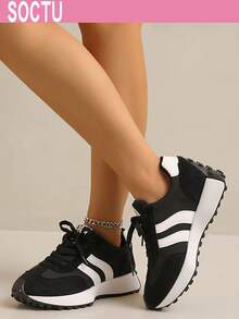 Sepatu Sneakers Platform Nyaman untuk Pelajar, Kasual, Nyaman, Bertali, Ujung Bulat, untuk Wanita - Hitam - View 5