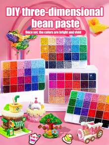 96/72/48/24色 Perler 珠子套裝含工具，包含4片正方形底板、收納盒、熨燙紙、掛繩、鑰匙圈、裝飾配件，適合DIY愛好者製作裝飾性DIY拼圖，復活節與情人節理想禮物 - A - 查看 2