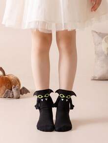 2/1 Pair Children's Socks Personalized Halloween Mid-Calf Magnetic Hand-Holding Socks Black & White Angel With Wings Socks - Multicolor - View 4