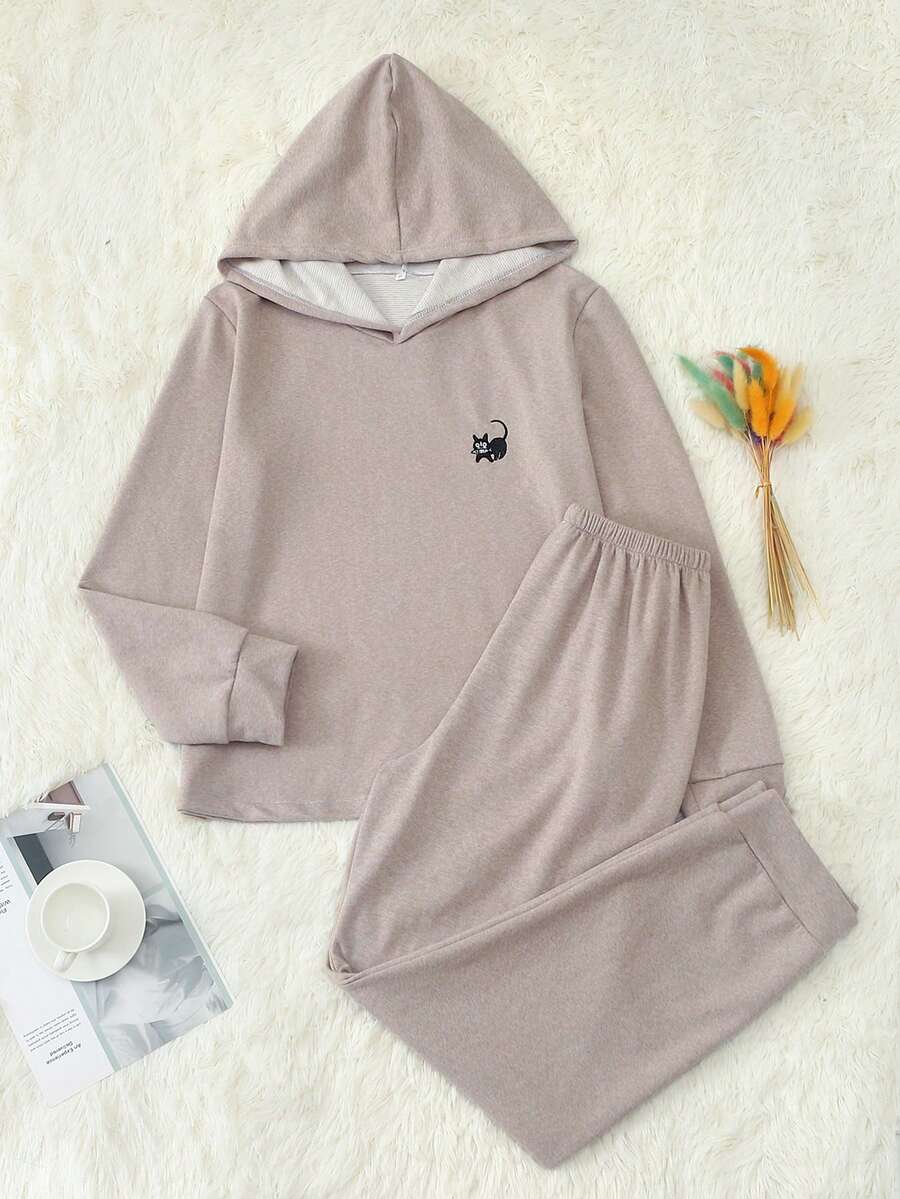 Women's Long Sleeve Long Pants & Hat Pajama Set, Autumn/Winter - Khaki - View 1
