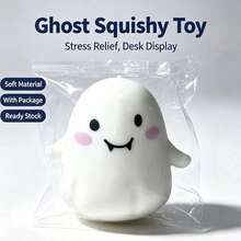 1pc Squishy Cute Ghost Expression Squeeze Toy, Soft & Resilient Stress Relief Hand Toy, Halloween Desktop Decor Small Gift -- Random Style - Multicolor - View 5
