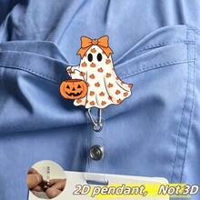 2D Flat Halloween Pumpkin Ghost ID Badge Holder - Retractable Badge Clip, Suitable For Medical Students And Registered Nurses - PMMA Material Workplace Identification Badge Holder | Fun Design | Acrylic Nurse Accessories Back To School, Team Gifts - Halloween - View 12