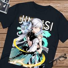 Camisetas para Hombre, Camiseta Wuthering Waves Jinhsi: Camiseta Unisex de Algodón Ultra, Camiseta de Anime, Camiseta Clásica, Camiseta Unisex de Anime Japonés de Algodón Puro, Ropa de Veran - Negro - Ver 1