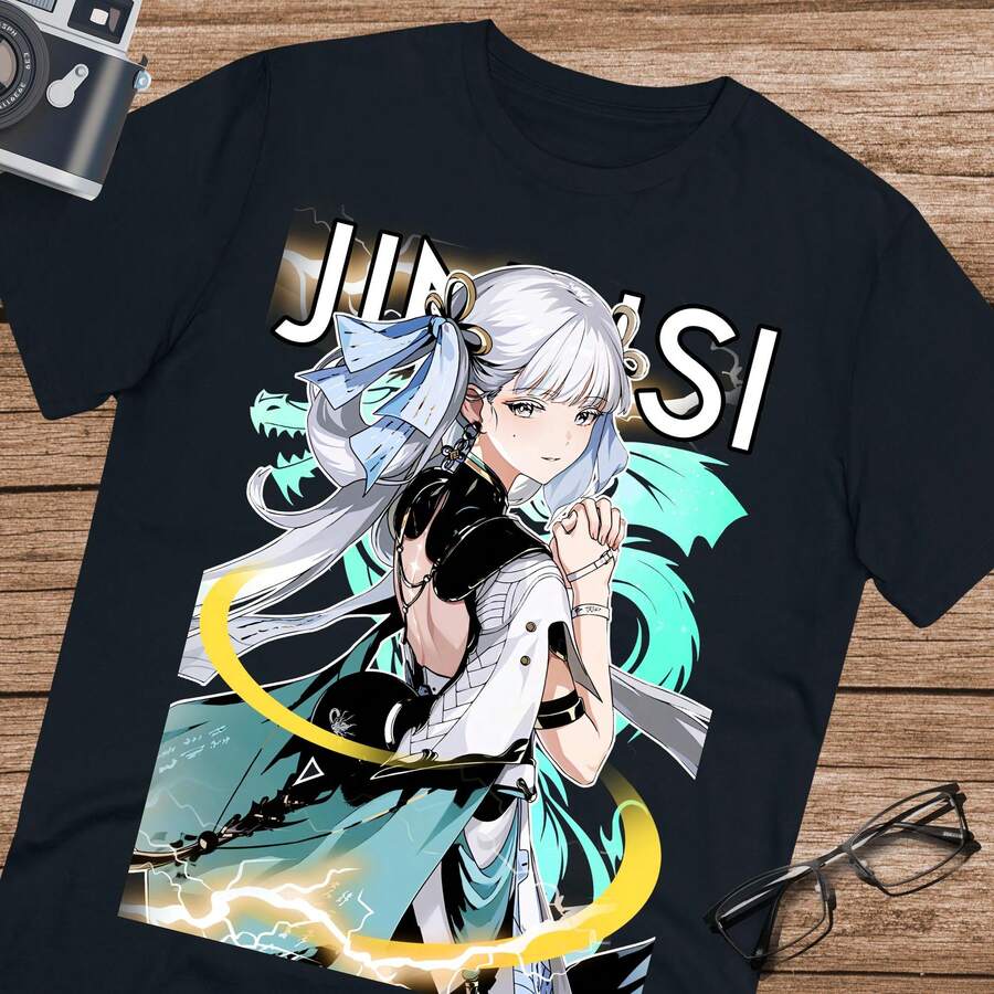 Camisetas para Hombre, Camiseta Wuthering Waves Jinhsi: Camiseta Unisex de Algodón Ultra, Camiseta de Anime, Camiseta Clásica, Camiseta Unisex de Anime Japonés de Algodón Puro, Ropa de Veran - Negro - Ver 1