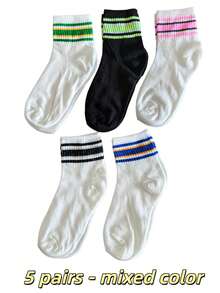 5/10 Pairs Assorted Striped Outdoor Sports Socks, Breathable Mid-Calf Socks, Women's Multi-Functional Stackable Socks, Opaque Socks - Multicolor - View 7