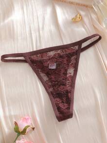 Celana Dalam Thong Wanita Transparan Berenda Bunga Seksi - Redwood - View 3