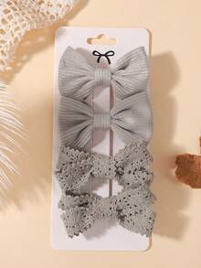 4pcs Fresh Style Children's Bow Hair Clips, Holiday Party Girls Ponytail Hair Accessories, Travel Style - Grey - View 3