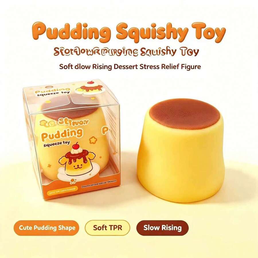 1pc-Cute Pudding Squishy Toy Soft Slow Rising Stress Relief Squeeze Fidget Toy - Yellow - Pudding Handmade Squishy Ball - View 1
