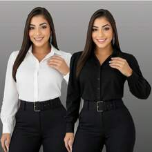 Set Of 2 Women's Fashionable Dress Shirts, One Of Each Color - KIT 2 社交黑白單色 - 查看 1