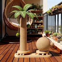 Interactive Cat Scratching Post Vertical Cat Scratcher With Ball Tracks & Hanging Balls - Wood Color - View 5