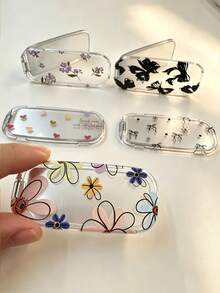 1pc Transparent Painted Mirror Phone Stand Makeup Mirror, Fashion Adhesive Foldable Mirror Back Sticker, Horizontal & Vertical Dual-Use Portable Desktop Stand - Multicolor - View 2