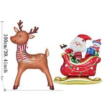 2pcs 3D Standing Reindeer And Santa Sleigh Foil Balloon Set, Christmas Reindeer Pulling Sleigh Polyester Film Balloon, Merry Christmas Party Decoration, Christmas Holiday Decor - Christmas Scarf Reindeer + Sleigh Santa - View 2