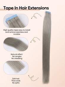 Jessie's Wig 20pcs 50g Tape In Hair Extension, 100% Real Remy Human Hair Extension For Salon Silky Seamless Invisible Skin Weft Tape Ins, Silver Grey Color, For Thinning Hair Woman Natural Look Can Be Reused ,Add Volume Halloween Costumes - SSilver - View 4