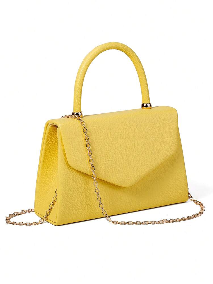 Helyda 1pc Yellow Fashion Solid Color PU Flap Handbag For Women, Charming Elegant Business Bag, Suitable For Daily Use, Clutch/Handbag/Shoulder Bag/Crossbody Bag, Can Be Used For Wedding/Party/Ball/Evening Banquet And Other Gatherings - Yellow - View 8