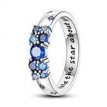 Vectoflux S925 Sterling Silver Women's Star Code Ring Classic Engagement Wedding Jewelry - Blue - View 9