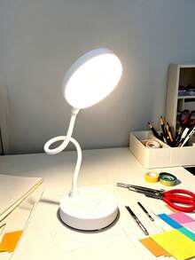 1pc White LED Round Base Desk Lamp, USB Rechargeable LED Desk Lamp, Eye-Protection Reading Light, LED Desk Lamp, Desk Lamp, Rechargeable/Plug-In Optional, 3-Level Adjustable Brightness, Switchable White/Neutral/Warm Light Modes, With Night Light Function, Effectively Protects Eyes, Ideal For Home Office Reading And Learning, Suitable For Dorm, Bedroom, Home, Christmas, Easter, Night Light, Lampshade, Book Light, Bedroom Lighting, Desk Lamp, Reading Light, Reading, Office Supplies, Bedroom, Light, Eye-Protection Reading Light, Battery Capacity 800mAh. - Round Base Table Lamp - View 5