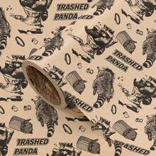 1 Roll - 58*23inch - Funny Raccoon- Drunk Trash Panda Gift Wrap On Natural Kraft Background - 1 Roll - 58*23inch - View 1