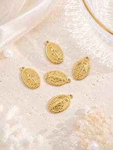 2/5pcs Stainless Steel 18K Gold Plated Vintage Virgin Mary Pendant Set, Retro Fashion Exquisite Versatile Pendant, Handmade Collarbone Chain, Mini Earrings, Daily Commute, Worship Wear Accessories - Multicolor - View 1