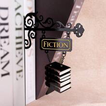 1pc 2D Flat Metal Material Bookshelf Divider, Bookshelf Decoration, Home Library Decor, Book Gift, Library Organizer Book Tavern Sign, Bookshelf Decor, Book Gift, Library Organizer, Book Decor Sign. "Horror" Theme. - Black - View 6