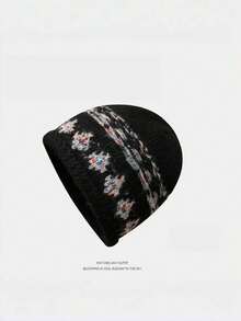 1pc Knitted Beanie Hat, Warm Hat For Autumn/Winter, Outdoor Warm Hat, Street Vintage Rolled Edge Jacquard Knitted Hat, Winter Warm Beanie With Large Head Circumference And Face-Slimming Effect - Multicolor - View 14
