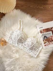 [Small Bust Only]Women's Lace Bra, Backless Seamless Wire-Free Push-Up Bra, Soft Comfortable Strapless Bra, Lift Support Half Cup Bra, Detachable Straps, Sweet Style - White - View 8