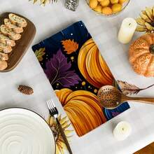 2/4/48pcs Autumn Series Deep Blue Contrast Pumpkin Pattern Printed Kitchen Towels - Ultra Soft, Highly Absorbent Polyester Tablecloths And Hand Towels, Perfect For Holiday Decor, Kitchen Decor, Party Decor. - Multicolor - View 11