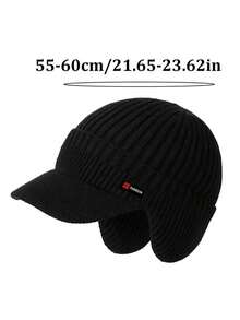1pc Unisex Autumn/Winter Knitted Beanie Hat With Brim And Ear Flaps, Warm And Windproof Knitted Cap For Daily Outdoor Wear - Multicolor - View 2
