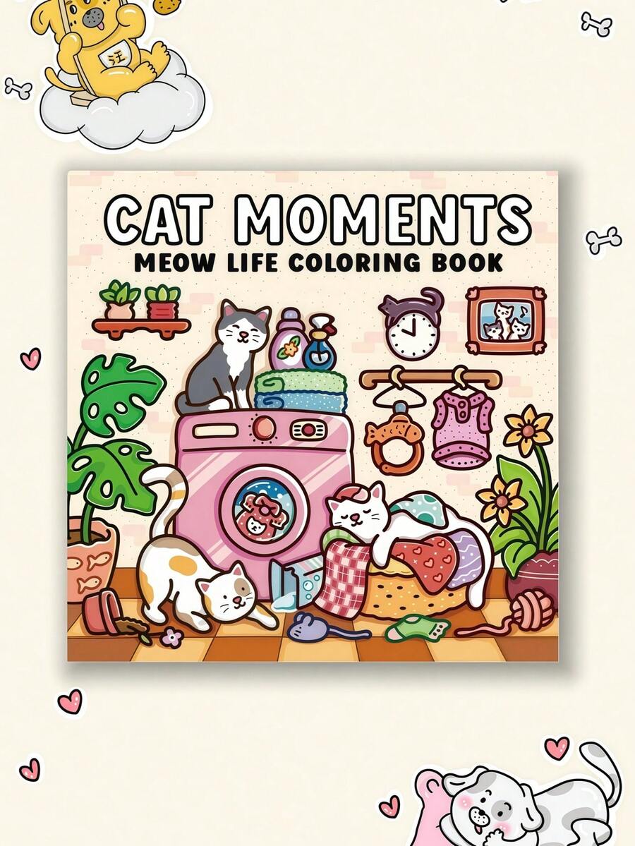 1pcCat Moment Coloring Book, A Comfortable And Cute Coloring Book For Everyone, Featuring Cozy And Lovely Patterns To Help You Relax(Essential For Hand Painting), Bold And Simple Design, Painting Gift For Holidays, Birthdays, And Parties - Multicolor - View 1