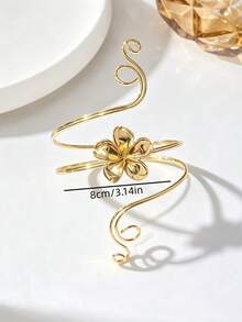 1pc Fashion Elegant Minimalist Gold Plumeria Line Bracelet Bangle, Adjustable Open Jewelry Armlet, Suitable For Daily, Party And Travel Wear - Armband - View 3