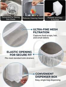100/300pcs Disposable Kitchen Sink Filter Bags And Storage Box, Sink Drain Filter Mesh Bags, Elastic Mesh Sink Filter Bags, Sink Strainer, Fine Hair Filtration, Suitable For All Drains, Collect Kitchen Waste And Leftover Trash, Kitchen, Bathroom - White - View 4
