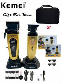 Kemei 两件套电动理发器+修剪器套装，KM-90-4 和 KM-90-5 电动理发器，男士圣诞节和新年礼物，沙龙理发+修剪套装，0mm 精密理发器，胡须修剪器 KM-90-5 - 金色 - 查看 3