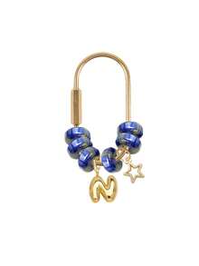Blue Beaded Letter Keychain,Simple Brass Keychain Holder Clasp With Star Pendan,Fashion Bag Charms, Car Keychain,Gift For Women Girls Handbag Decor - Multicolor - View 23