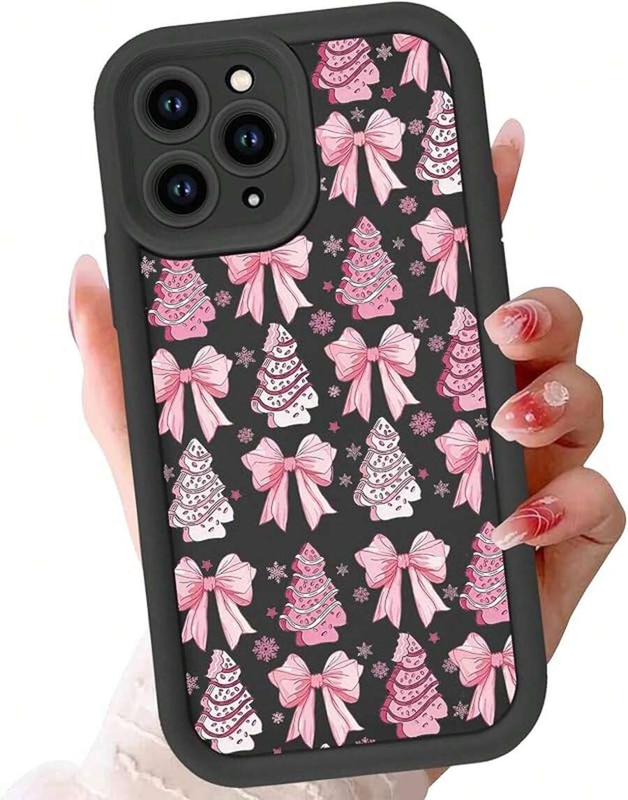 Merry Christma Phone Case For IPhone 11 6.1",Unique Kawaii Snowflake Tree Pattern Aesthetic Xmas Design Cases Soft Silicone TPU Slim Shockproof Protective Bumper White Phone Cover - 黑色 - 查看 1