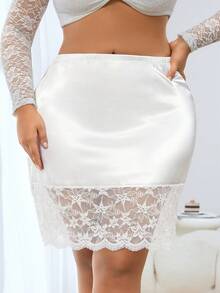 Plus-Size Women's Lace-Panel High-Waisted Mid-Length Petticoat: Comfortable Elastic Waistband, Versatile For Everyday Wear, Opaque Underskirt - White - View 7