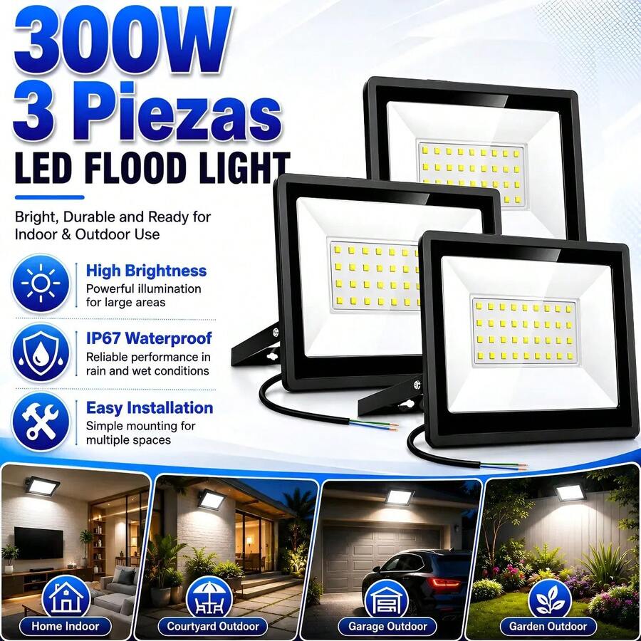 3pack 300w Reflector Led Exterior Alta Potencia Ip67 24000lm - 1 - Ver 1